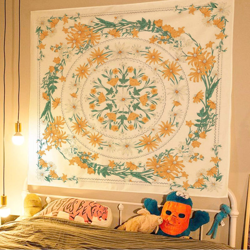 Simpkeely Mandala Clara Floral Medallion Tapestry, Sketched Flower Plant Boho Wall Hanging, Bohemian Tapestries for Bedroom Living Room Dorm Home DÃ©cor 59.1 x 59.1 Inches (Yellow) - Image 4